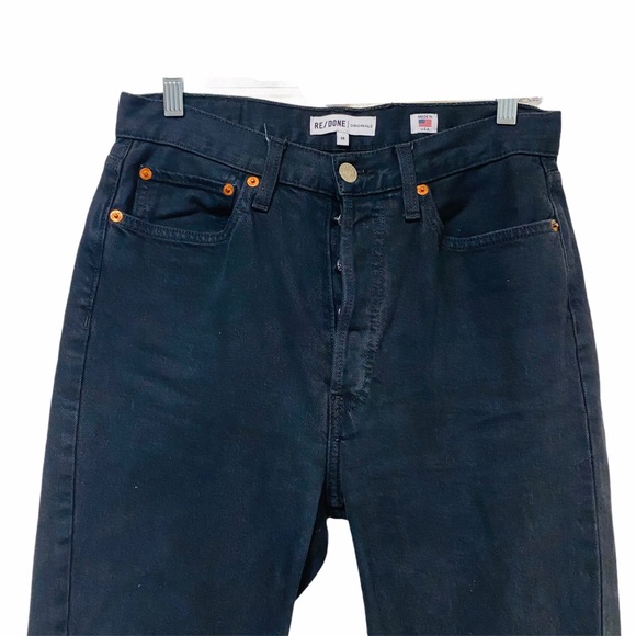 Re/Done High Rise Button Front Raw Hem Black Jeans - Picture 2 of 8